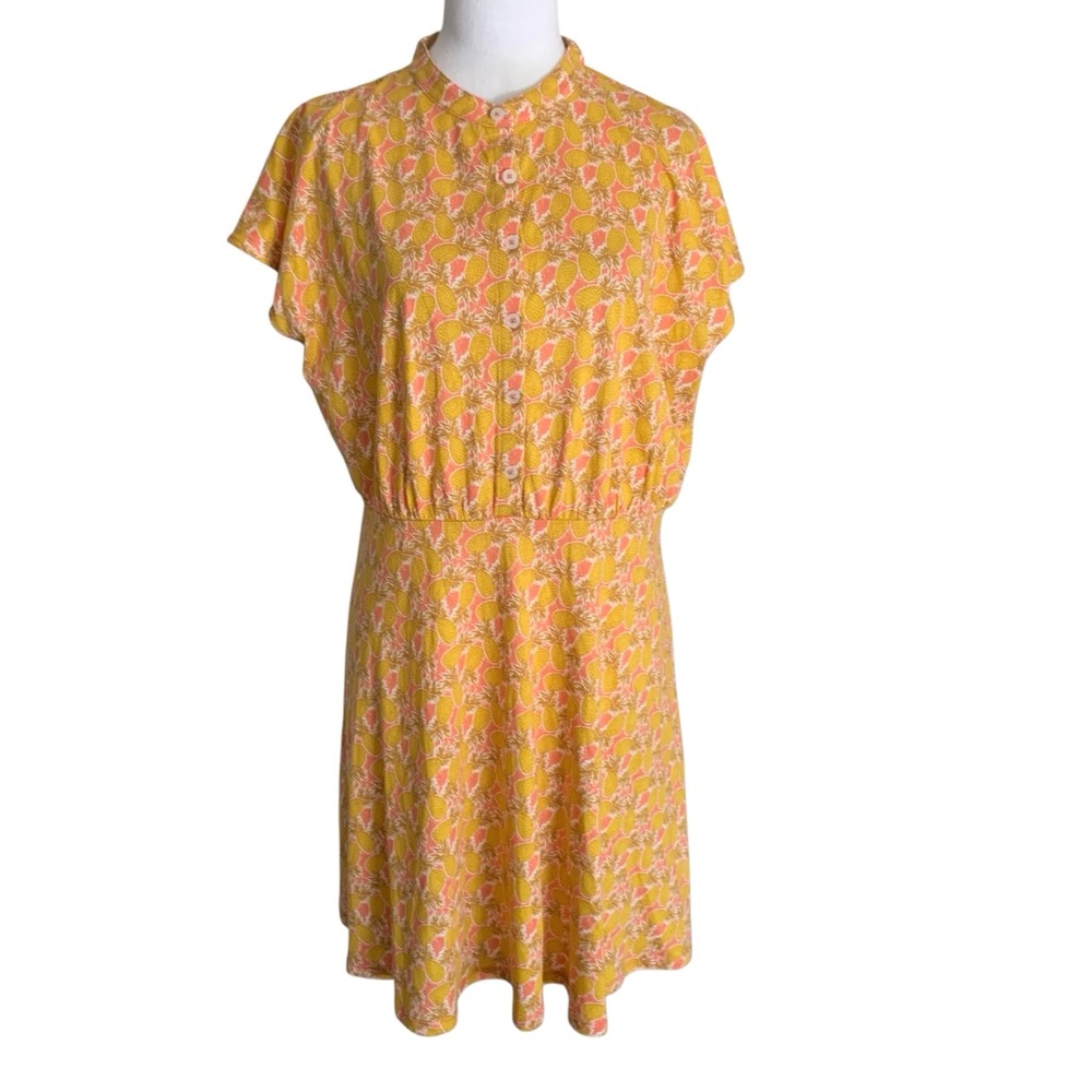 NWT Boden Yellow 12P Button Front Pineapple Print Summer Casual Quirky Dress
